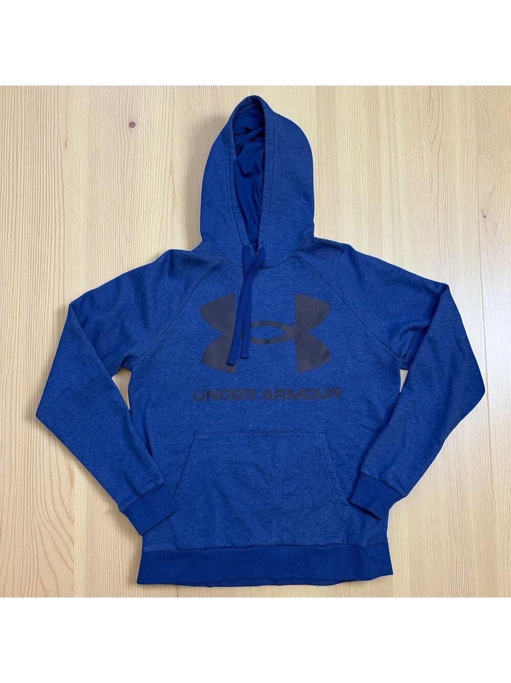 Under Armour Men's Tech Blue Light Heather Rival Fleece Big Logo Hoodie Medium